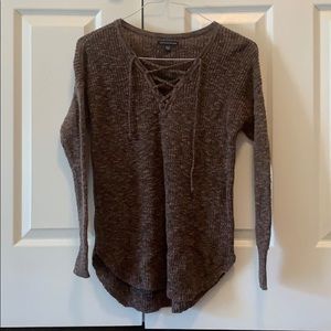 American Eagle Brown Lace-up Sweater